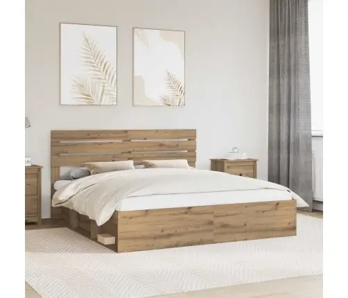 Gultas Rāmis Mākslīgā Ozola 180 X 200 Cm Ciets Priedes Koks Vidaxl