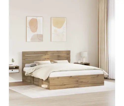 Gultas Rāmis Mākslīgā Ozola 180 X 200 Cm Ciets Priedes Koks Vidaxl