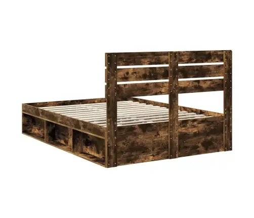 Gultas Rāmis Dūmaka Ozols 150 X 200 Cm Ciets Priedes Koks Vidaxl