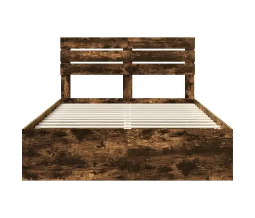 Gultas Rāmis Dūmaka Ozols 150 X 200 Cm Ciets Priedes Koks Vidaxl