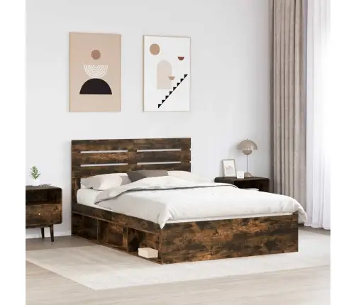 Gultas Rāmis Dūmaka Ozols 140 X 200 Cm Ciets Priedes Koks Vidaxl