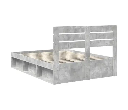 Voodi Raam Peaga Betoon 140 X 190 Cm Tahke Mänd