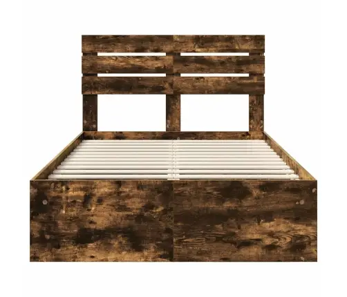 Gultas Rāmis Dūmaka Ozols 135 X 190 Cm Ciets Priedes Koks Vidaxl