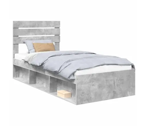 Gultas Rāmis Betona Pelēks 100 X 200 Cm Ciets Priedes Koks Vidaxl