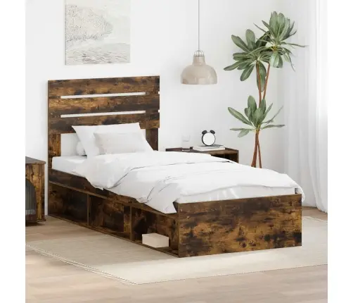 Gultas Rāmis Dūmaka Ozols 100 X 200 Cm Ciets Priedes Koks Vidaxl