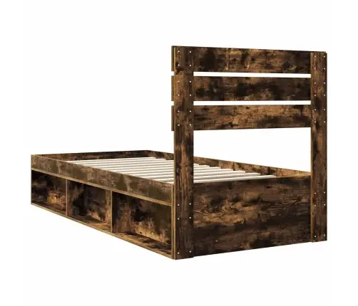 Gultas Rāmis Dūmaka Ozols 90 X 200 Cm Ciets Priedes Koks Vidaxl