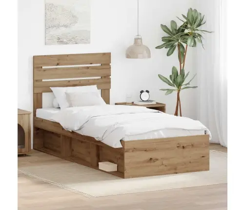 Gultas Rāmis Mākslīgā Ozola 90 X 190 Cm Ciets Priedes Koks Vidaxl