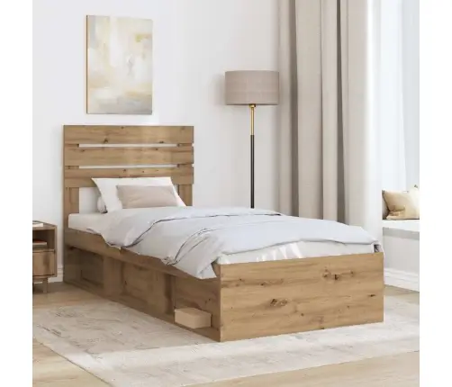 Gultas Rāmis Mākslīgā Ozola 90 X 190 Cm Ciets Priedes Koks Vidaxl