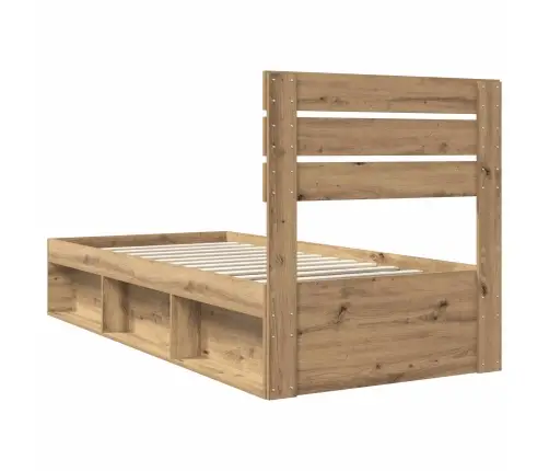 Gultas Rāmis Mākslīgā Ozola 90 X 190 Cm Ciets Priedes Koks Vidaxl