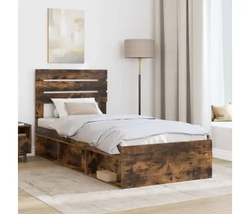 Voodi Raam Peaga Suitsetatud Tamm 75 X 190 Cm Tahke Mänd