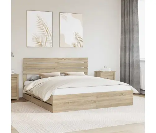 Gultas Rāmis Sonoma Ozols 200 X 200 Cm Inženieru Koks Vidaxl