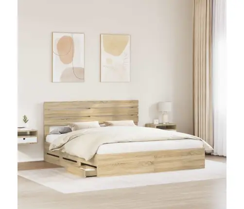 Gultas Rāmis Sonoma Ozols 200 X 200 Cm Inženieru Koks Vidaxl