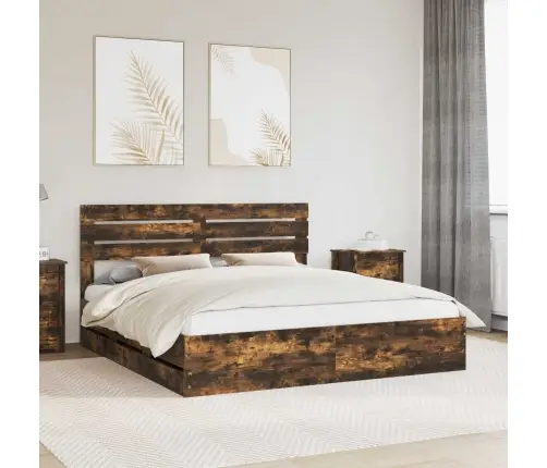 Voodi Raam Sahtliga Suitsetatud Tamm 200 X 200 Cm Inseneripuit