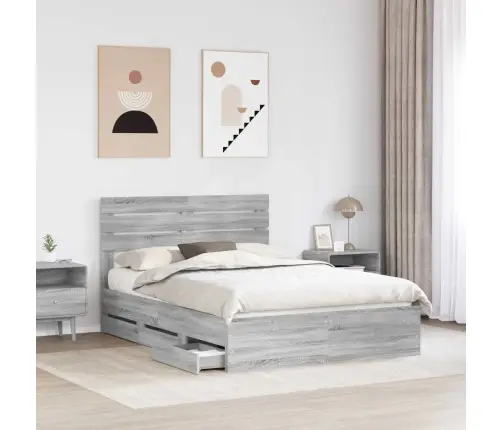 Gultas Rāmis Pelēks Sonoma 150 X 200 Cm Inženieru Koks Vidaxl