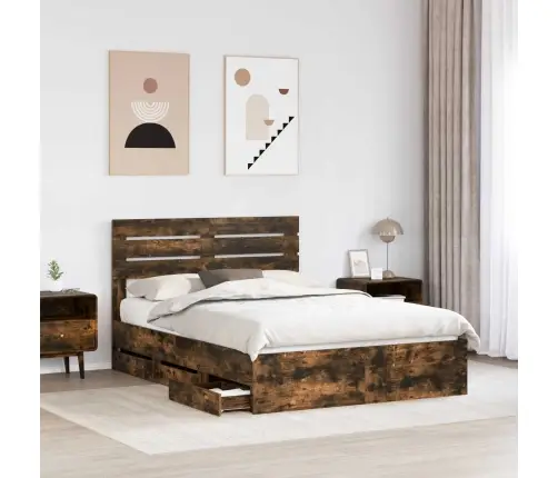 Voodi Raam Sahtliga Suitsetatud Tamm 140 X 190 Cm Inseneripuit