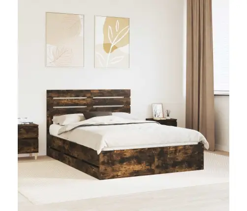 Voodi Raam Sahtliga Suitsetatud Tamm 140 X 200 Cm Inseneripuit