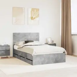Gultas Rāmis Betona Pelēks 135 X 190 Cm Inženieru Koks Vidaxl