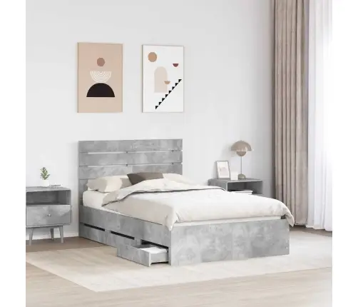 Gultas Rāmis Betona Pelēks 135 X 190 Cm Inženieru Koks Vidaxl