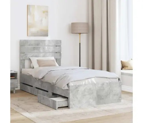 Gultas Rāmis Betona Pelēks 75 X 190 Cm Inženieru Koks Vidaxl