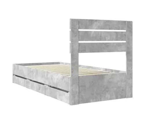 Gultas Rāmis Betona Pelēks 75 X 190 Cm Inženieru Koks Vidaxl