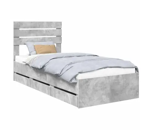 Gultas Rāmis Betona Pelēks 75 X 190 Cm Inženieru Koks Vidaxl