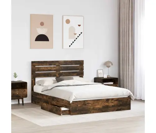 Gultas Rāmis Dūmaka Ozols 140 X 200 Cm Inženierijas Koks Vidaxl