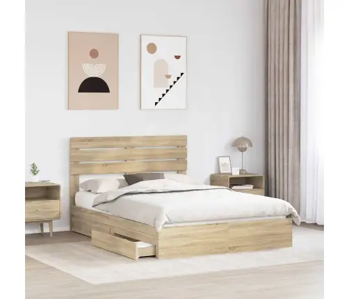 Glabāšanas Gulta Sonoma Ozols 140 X 190 Cm Inženierijas Koks Vidaxl