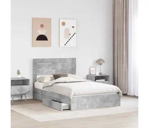 Saugos Lova Betono Pilka 135 X 190 Cm Apdirbta Mediena