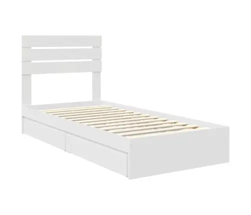 Laos Voodi Peaga Sahtliga Valge 90 X 200 Cm Tehispuit