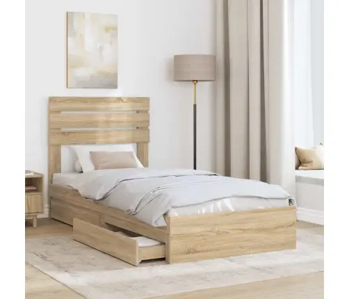 Laos Voodi Peaga Sahtliga Sonoma Tamm 90 X 190 Cm Tehispuit