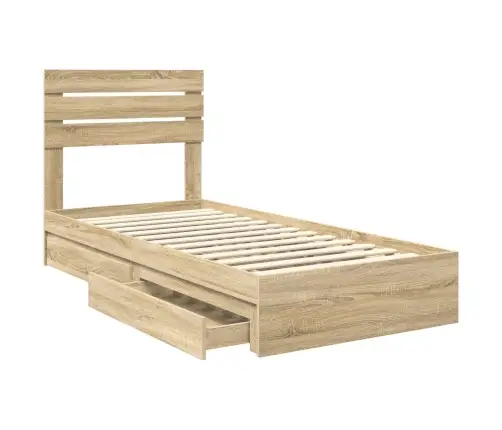 Laos Voodi Peaga Sahtliga Sonoma Tamm 90 X 190 Cm Tehispuit