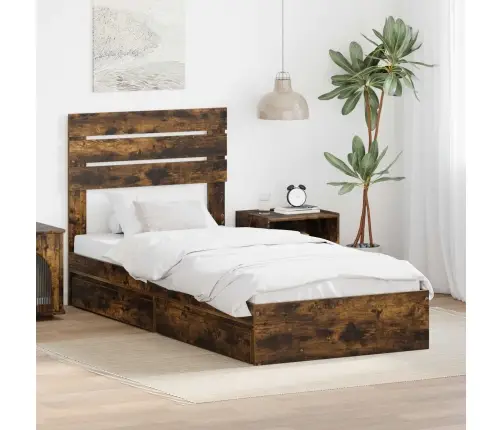 Laos Voodi Peaga Suitsetatud Tamm 90 X 190 Cm Tehispuit