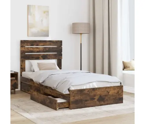 Laos Voodi Peaga Suitsetatud Tamm 90 X 190 Cm Tehispuit