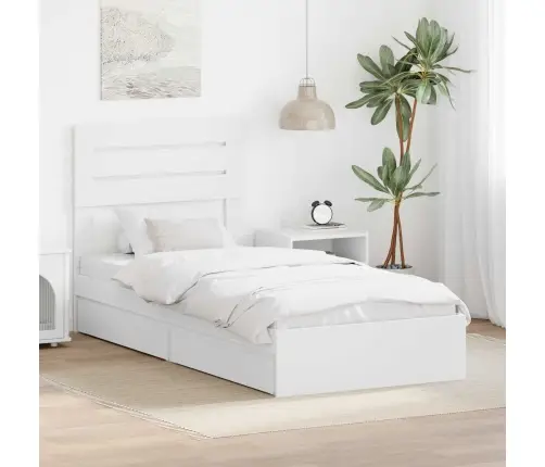 Laos Voodi Peaga Sahtliga Valge 75 X 190 Cm Tehispuit