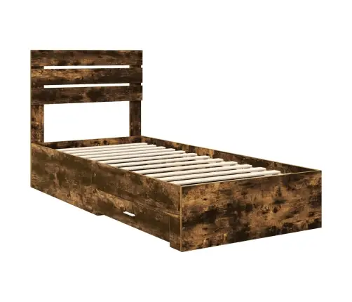 Gultas Rāmis Ar Atvilktni Dūmu Ozols Un Sudrabs 75 X 190 Cm Vidaxl