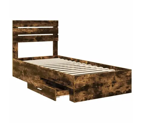 Gultas Rāmis Ar Atvilktni Dūmu Ozols Un Sudrabs 75 X 190 Cm Vidaxl