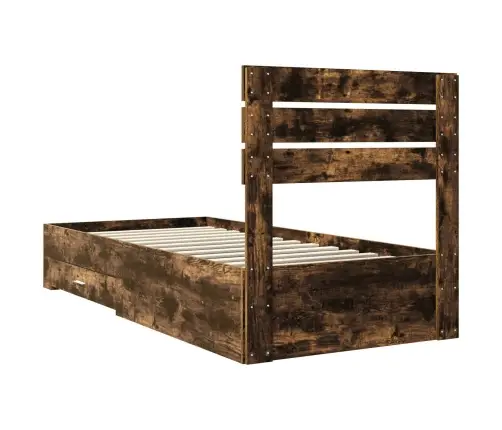 Gultas Rāmis Ar Atvilktni Dūmu Ozols Un Sudrabs 75 X 190 Cm Vidaxl