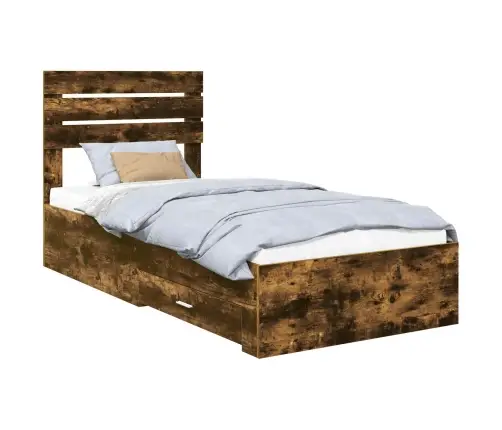 Gultas Rāmis Ar Atvilktni Dūmu Ozols Un Sudrabs 75 X 190 Cm Vidaxl