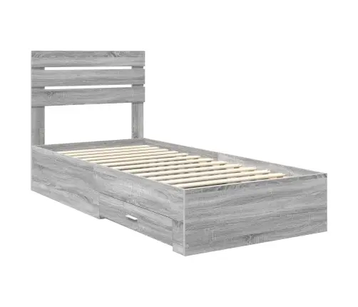 Voodi Raam Sahtliga Hall Sonoma Ja Hõbe 75 X 190 Cm Tehispuit