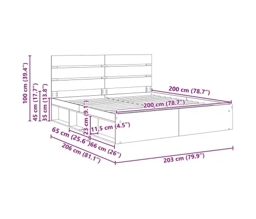 Gultas Rāmis Sonoma 200 X 200 Cm Ciets Priedes Koks Vidaxl