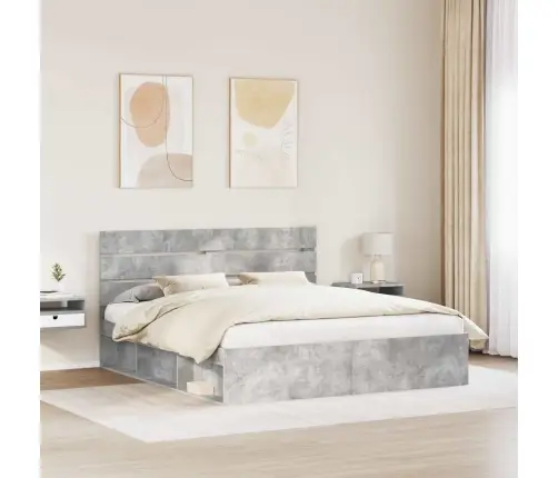 Gultas Rāmis Betons 200 X 200 Cm Ciets Priedes Koks Vidaxl