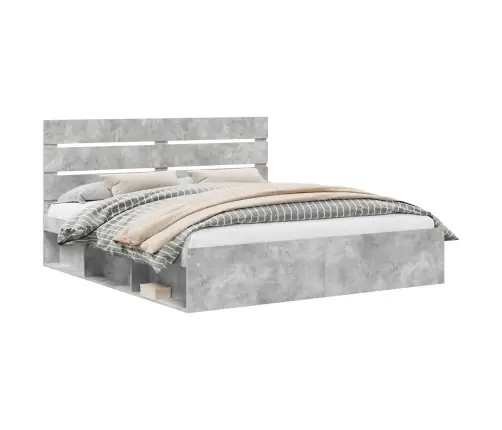 Gultas Rāmis Betons 200 X 200 Cm Ciets Priedes Koks Vidaxl