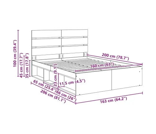 Gultas Rāmis Betons 160 X 200 Cm Ciets Priedes Koks Vidaxl