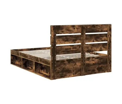 Gultas Rāmis Dūmaka Ozols 160 X 200 Cm Ciets Priedes Koks Vidaxl