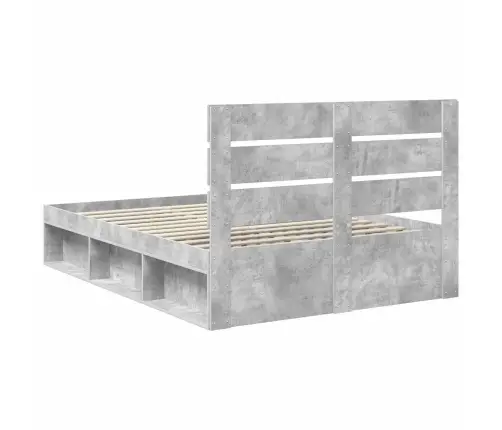 Gultas Rāmis Betona Pelēks 150 X 200 Cm Ciets Priedes Koks Vidaxl