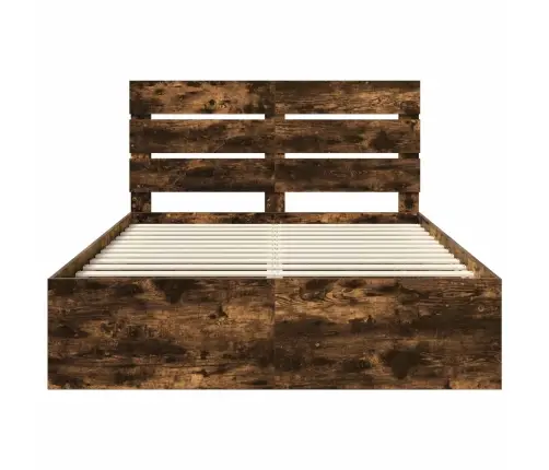 Voodi Raam Peaga Suitsetatud Tamm 150 X 200 Cm Tahke Mänd