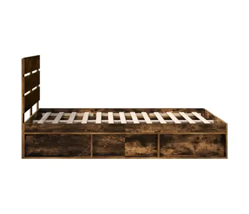 Voodi Raam Peaga Suitsetatud Tamm 150 X 200 Cm Tahke Mänd