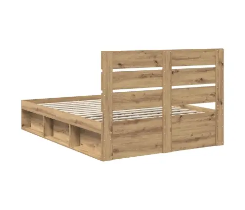 Gultas Rāmis Mākslīgā Ozola 150 X 200 Cm Ciets Priedes Koks Vidaxl