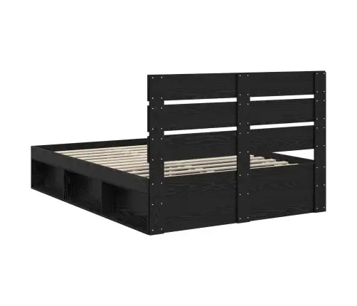 Gultas Rāmis Melna 140 X 200 Cm Ciets Priedes Koks Vidaxl