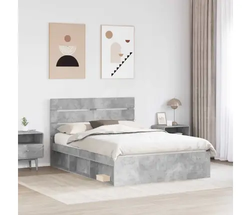 Gultas Rāmis Betons 140 X 200 Cm Ciets Priedes Koks Vidaxl